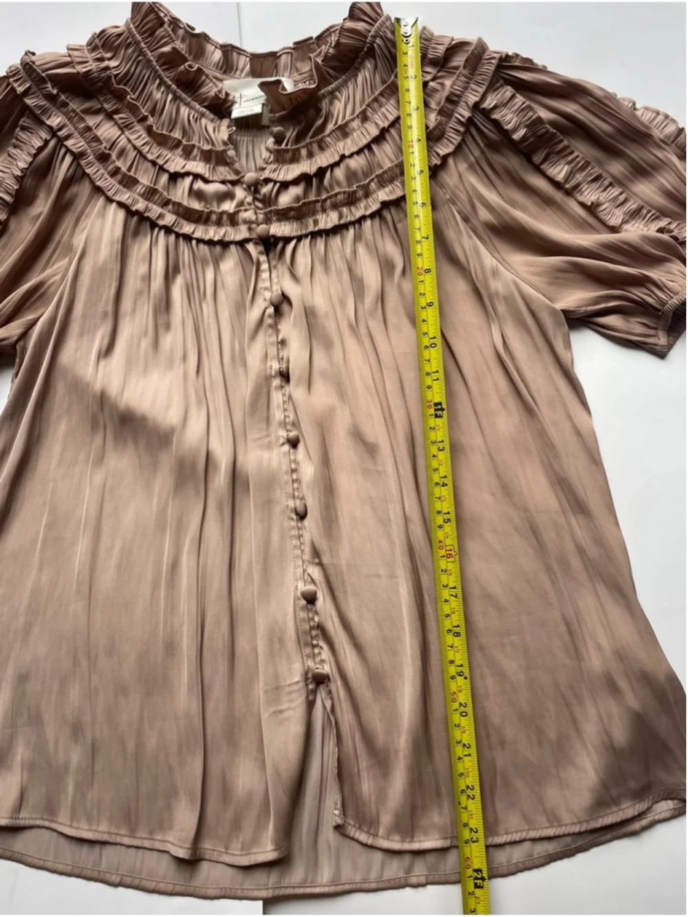 Anthropologie Pleated Ruffle Blouse – Taupe | Size Small